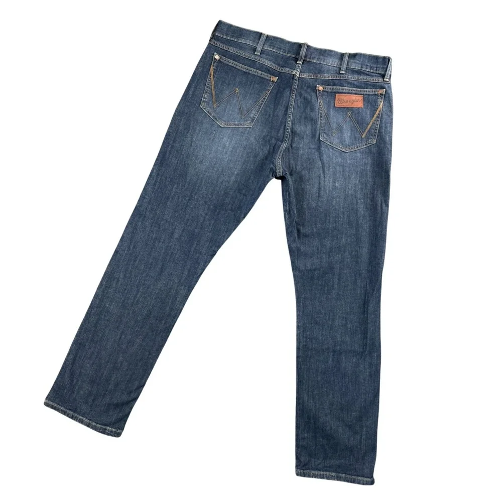 Wrangler Retro Mens Slim Straight‎ Jeans Blue Denim Y2K Western 38x32